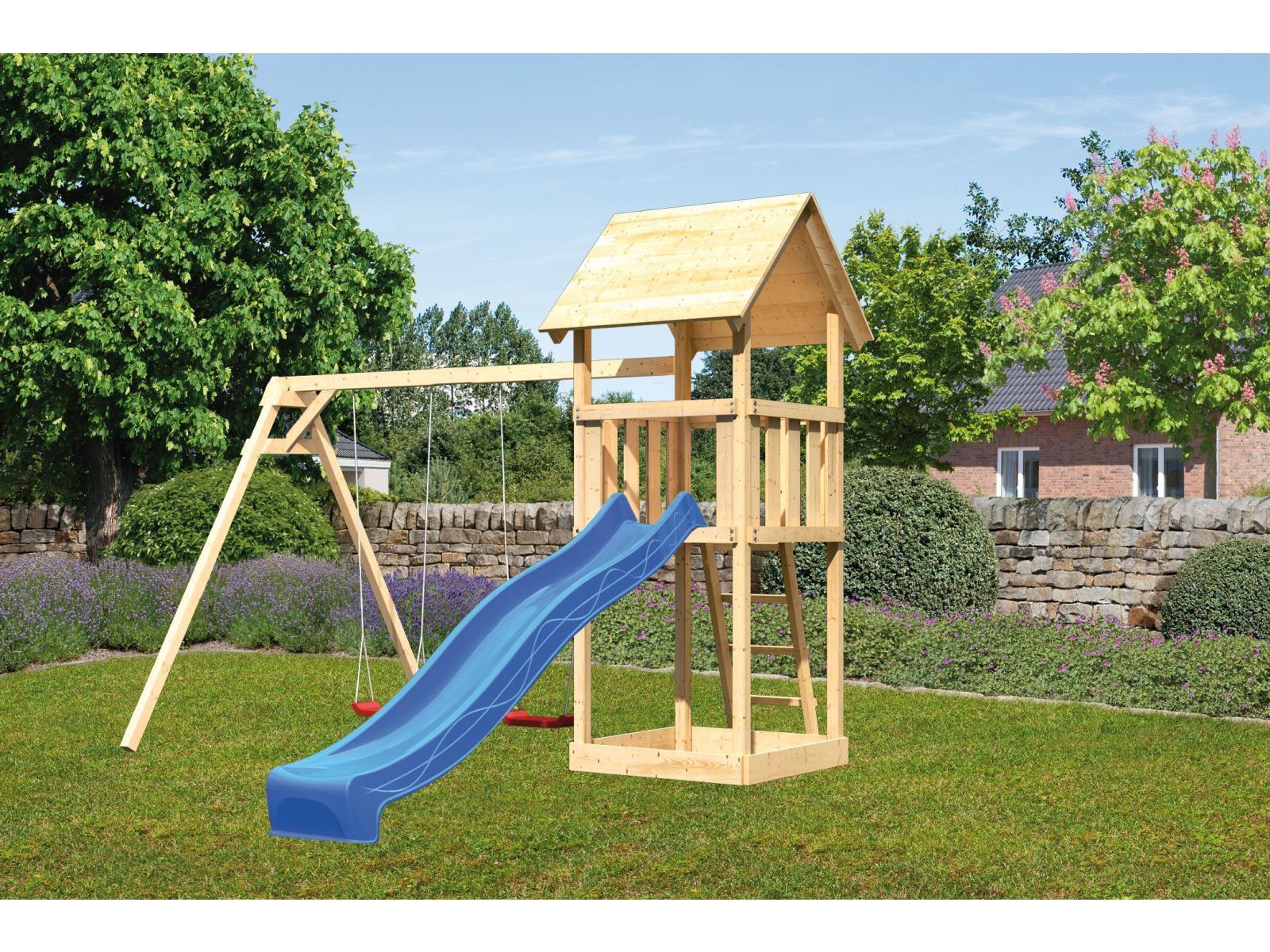 Karibu Spielturm Lotti Set mit Doppelschaukel und Rutsche in blau - Image 2
