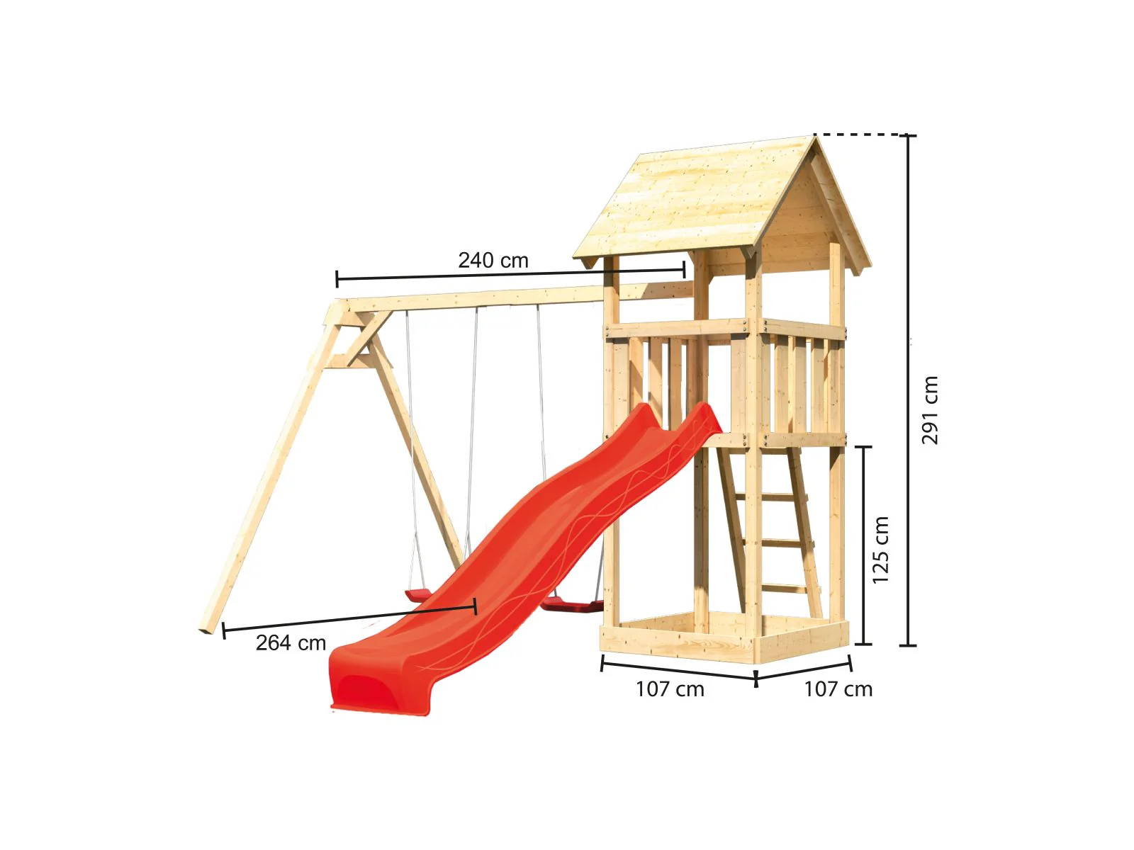 Karibu Spielturm Lotti Set mit Doppelschaukel und Rutsche in rot - Image 2