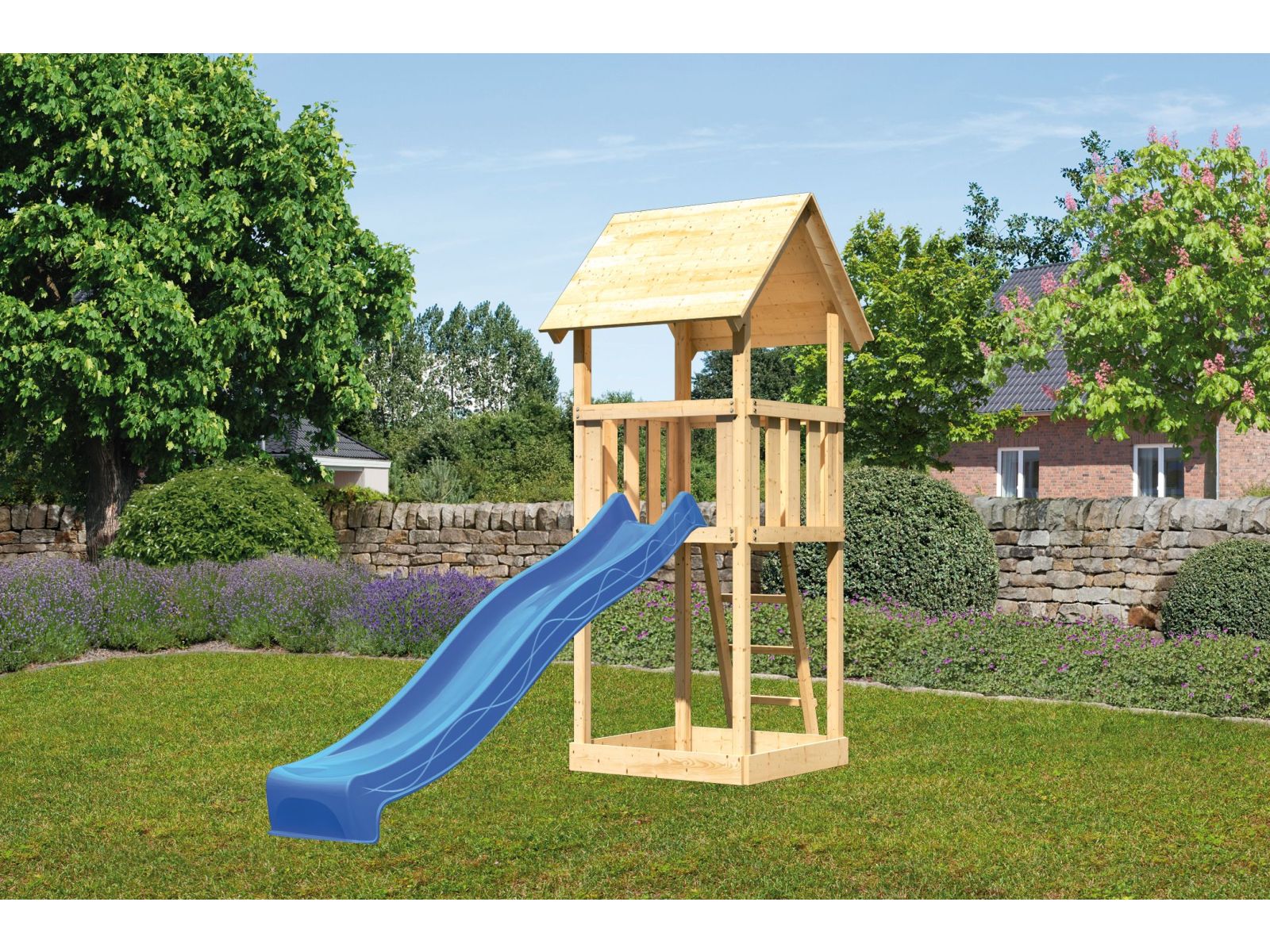 Karibu Spielturm Lotti Set mit Wellenrutsche in blau