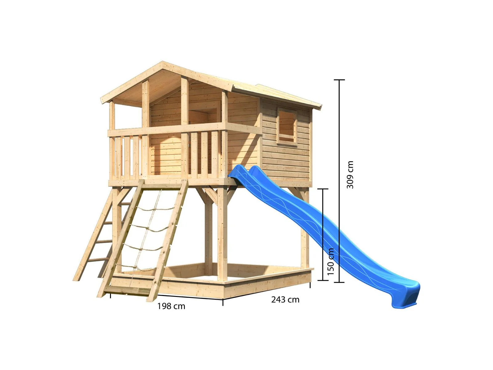 Karibu Stelzenhaus Benjamin natur mit Netzrampe und Rutsche in blau - Image 2