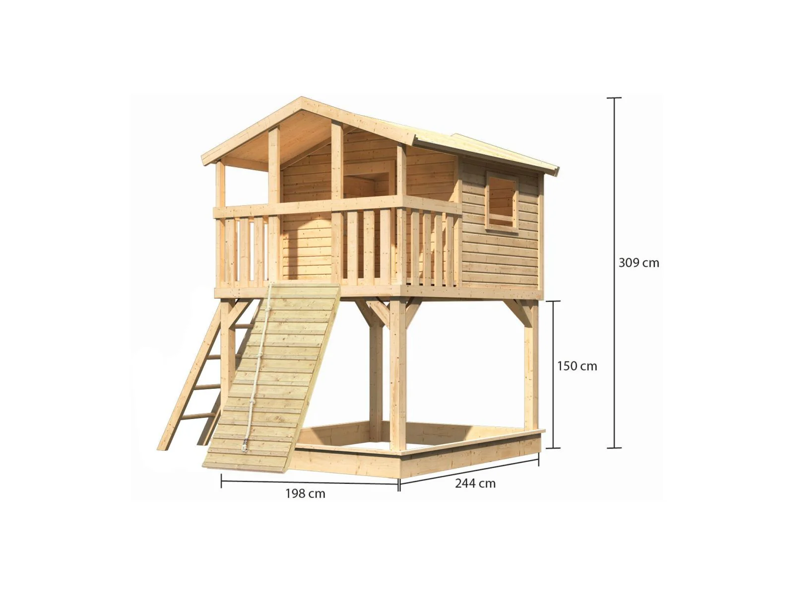 Karibu Stelzenhaus Benjamin naturbelassen mit Holzrampe - Image 3