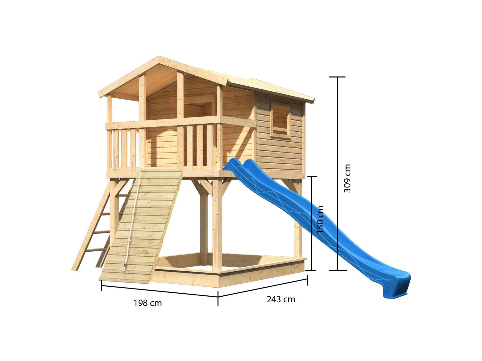Karibu Stelzenhaus Benjamin naturbelassen + Rutsche blau + Holzrampe - Image 3