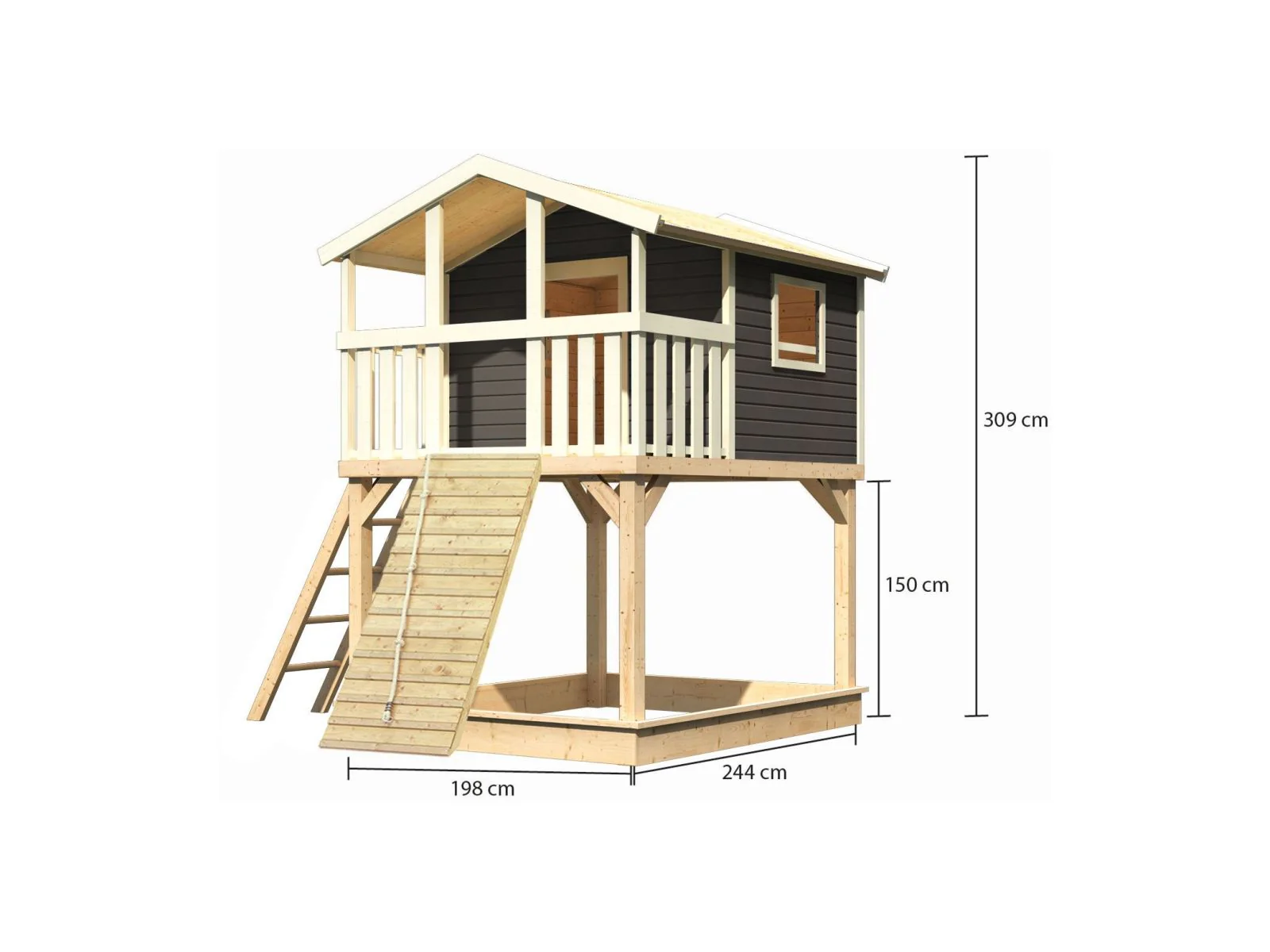 Karibu Stelzenhaus Benjamin terragrau mit Holzrampe - Image 2