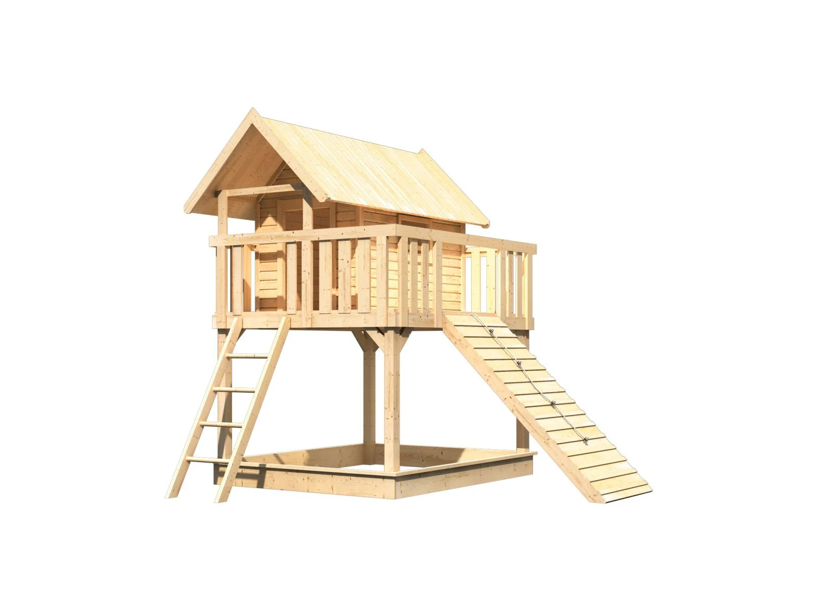 Karibu Stelzenhaus Fidel naturbelassen + Holzrampe - Image 3