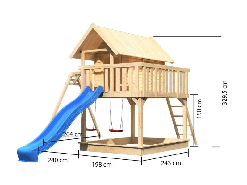 Karibu Stelzenhaus Fidel naturbelassen + Rutsche blau + Doppelschaukelanbau - Image 2