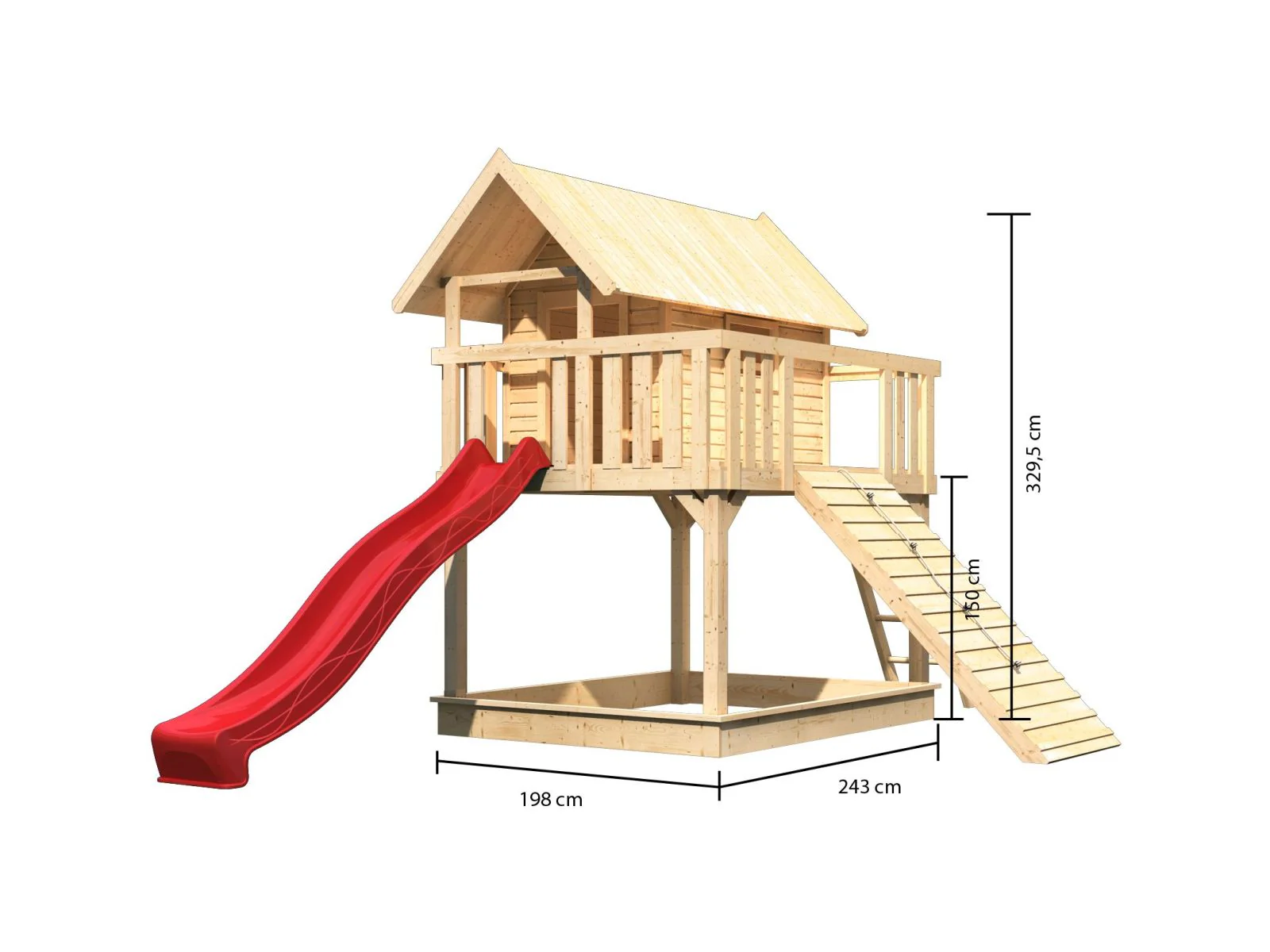 Karibu Stelzenhaus Fidel naturbelassen + Rutsche rot + Holzrampe - Image 3