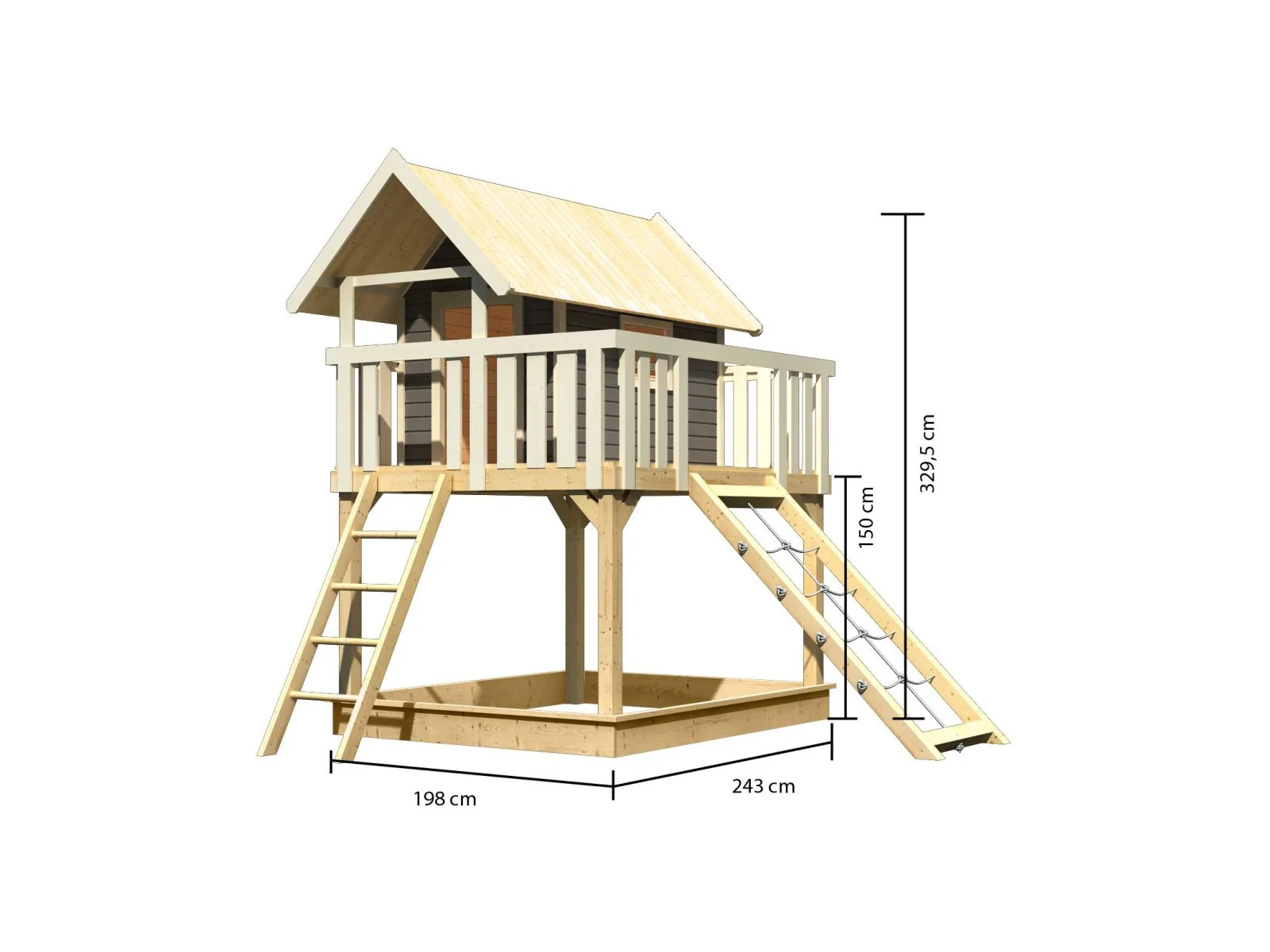 Karibu Stelzenhaus Fidel terragrau + Netzrampe - Image 2