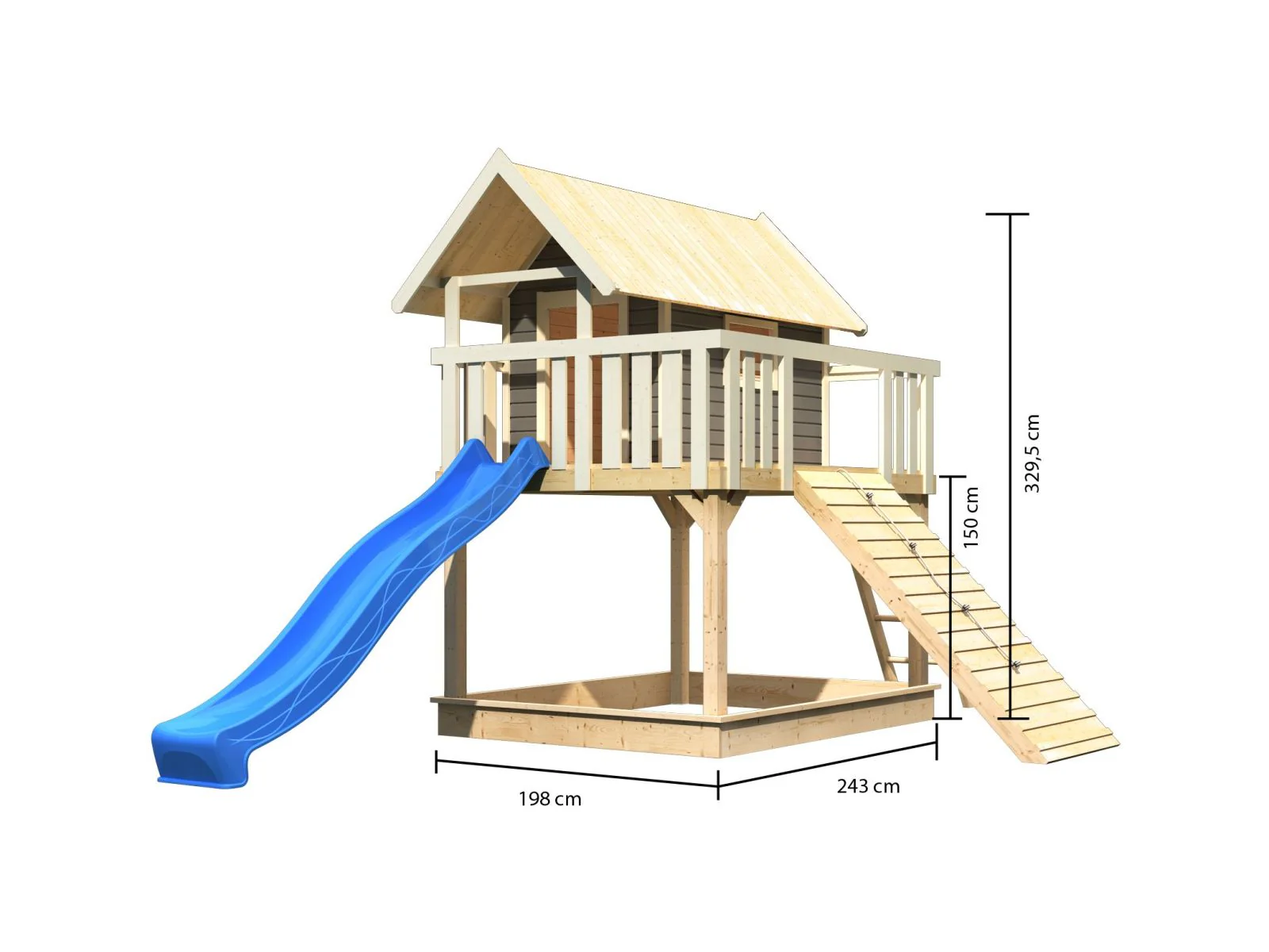Karibu Stelzenhaus Fidel terragrau + Rutsche blau + Holzrampe - Image 2