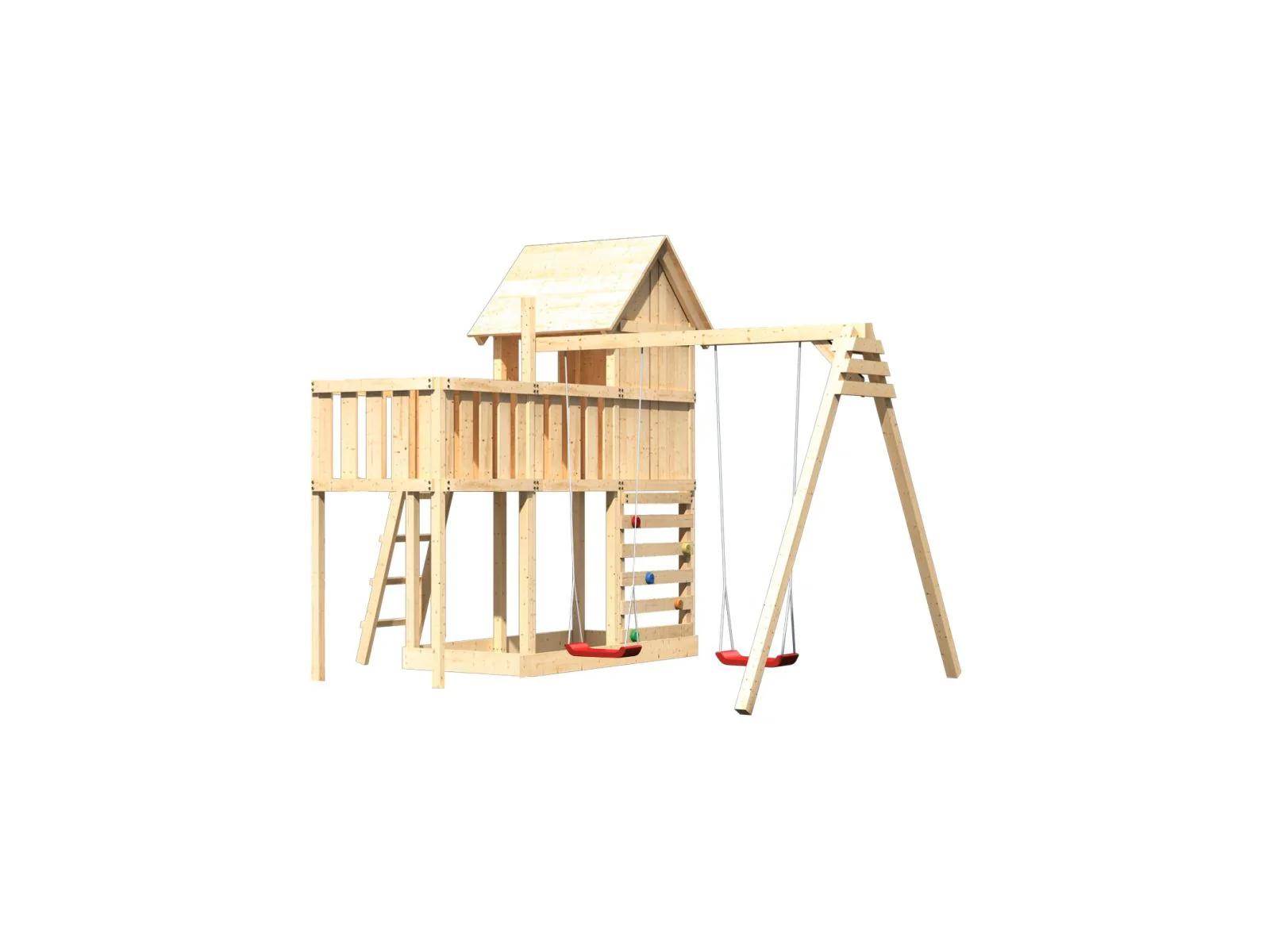Karibu Stelzenhaus Frieda + Doppelschaukel + Anbauplattform + Kletterwand - Image 4