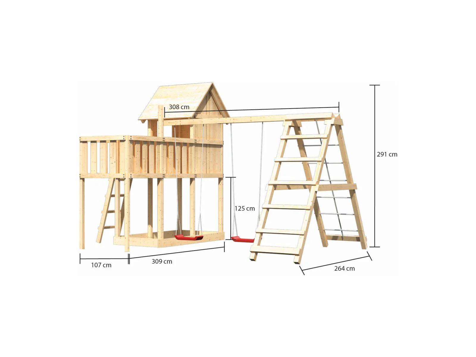 Karibu Stelzenhaus Frieda + Doppelschaukelanbau Klettergerüst + Anbauplattform - Image 2