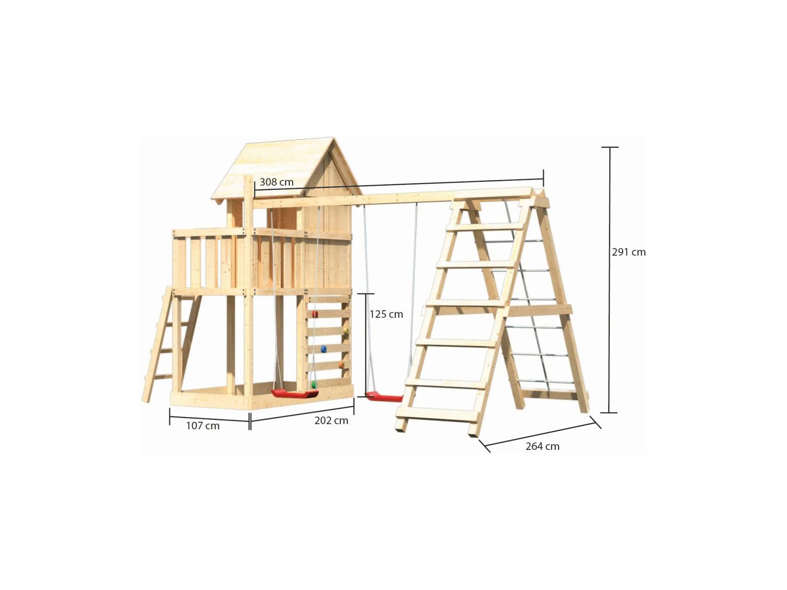 Karibu Stelzenhaus Frieda + Doppelschaukelanbau Klettergerüst + Kletterwand - Image 2