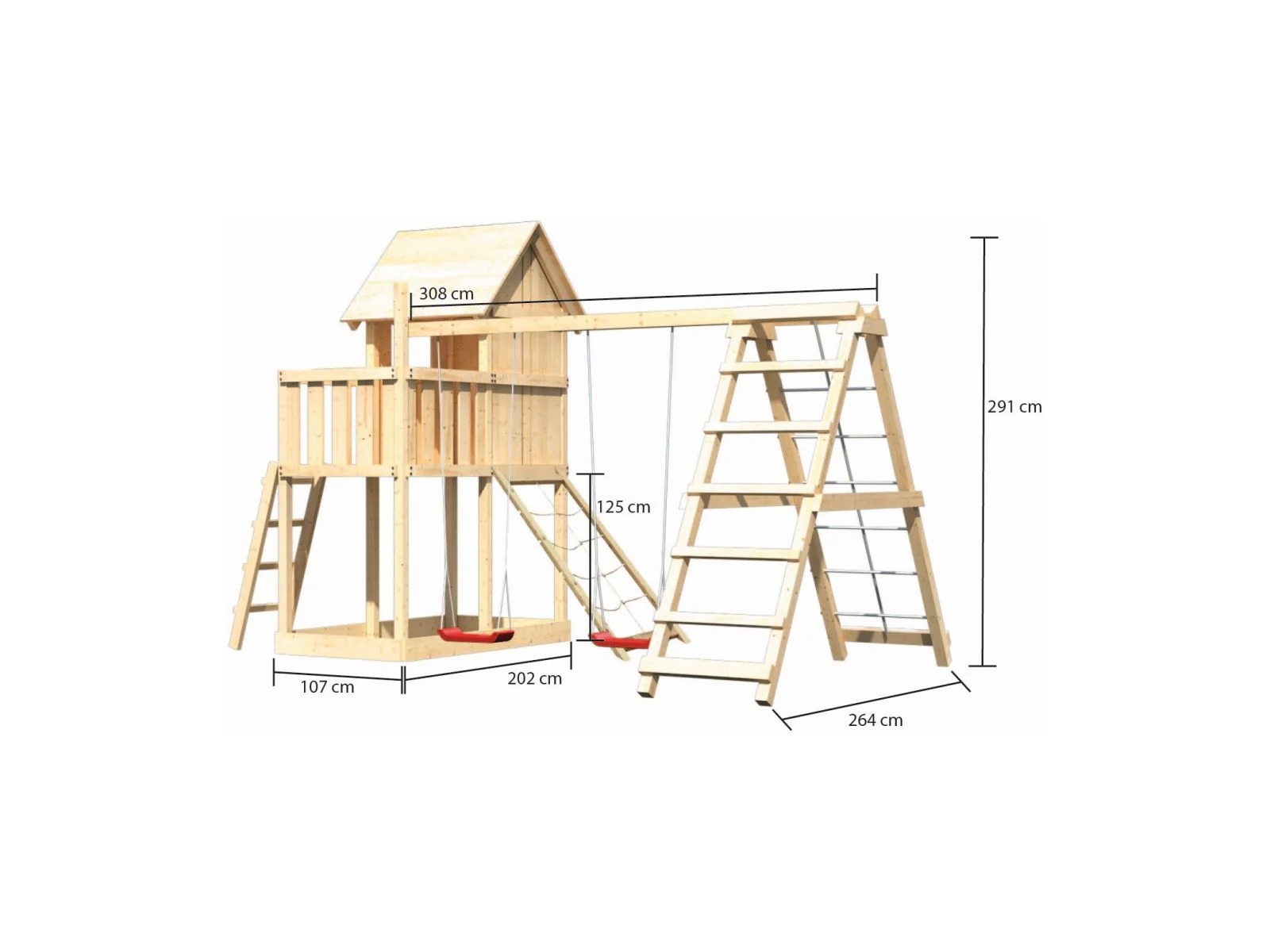 Karibu Stelzenhaus Frieda + Doppelschaukelanbau Klettergerüst + Netzrampe - Image 2