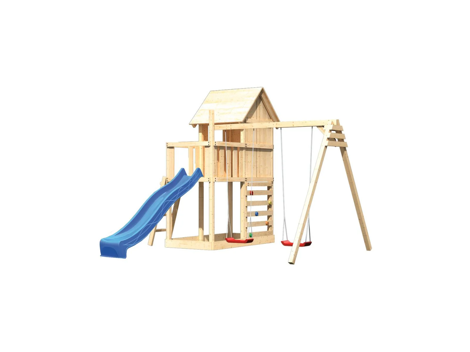 Karibu Stelzenhaus Frieda + Rutsche blau + Doppelschaukel + Kletterwand - Image 4