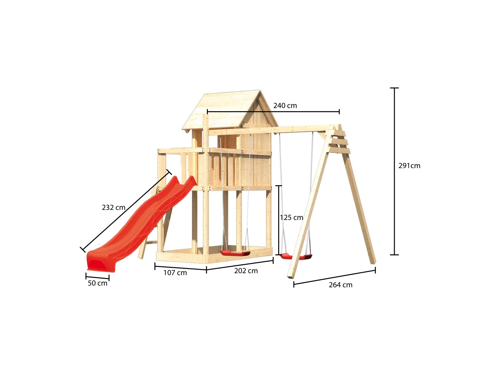 Karibu Stelzenhaus Frieda + Rutsche rot + Doppelschaukel - Image 4