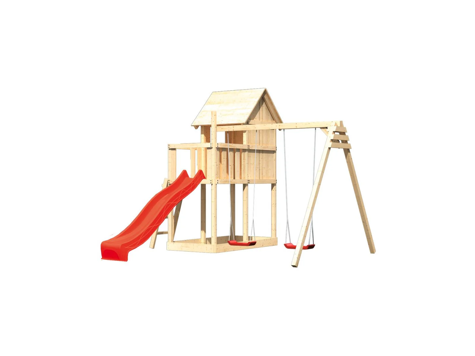 Karibu Stelzenhaus Frieda + Rutsche rot + Doppelschaukel + Anbauplattform - Image 5