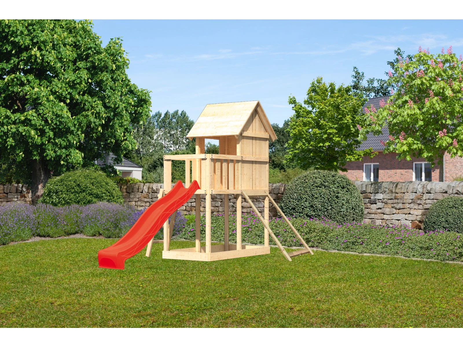 Karibu Stelzenhaus Frieda + Rutsche rot + Netzrampe
