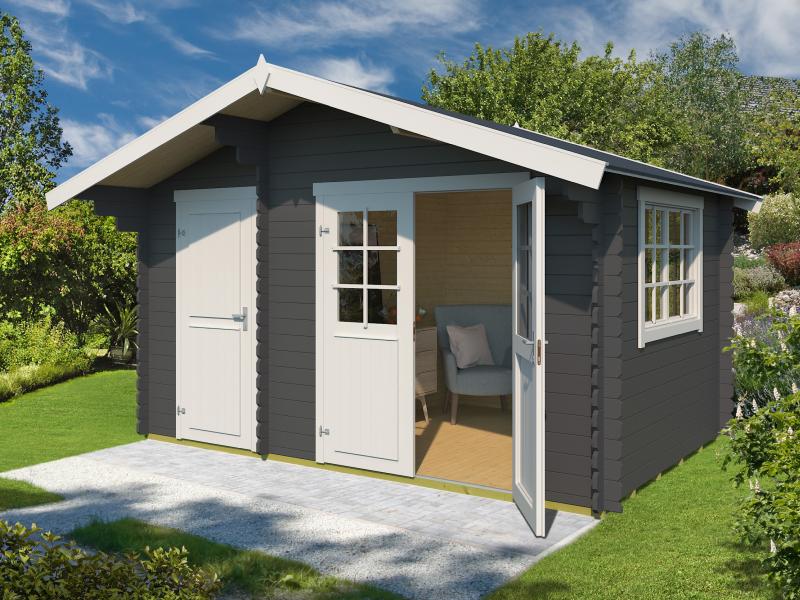 Lasita Blockbohlenhaus Keila 28 carbongrau 2-Raum 28 mm