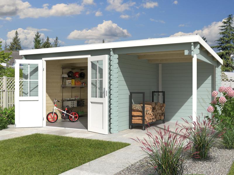 Lasita Blockbohlenhaus Tampa mit Anbau gletschergrün 28 mm