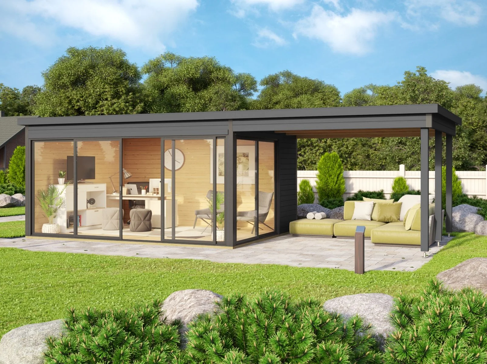 Lasita Dachverlängerung für Gartenhaus Demo 3 und 4, carbongrau