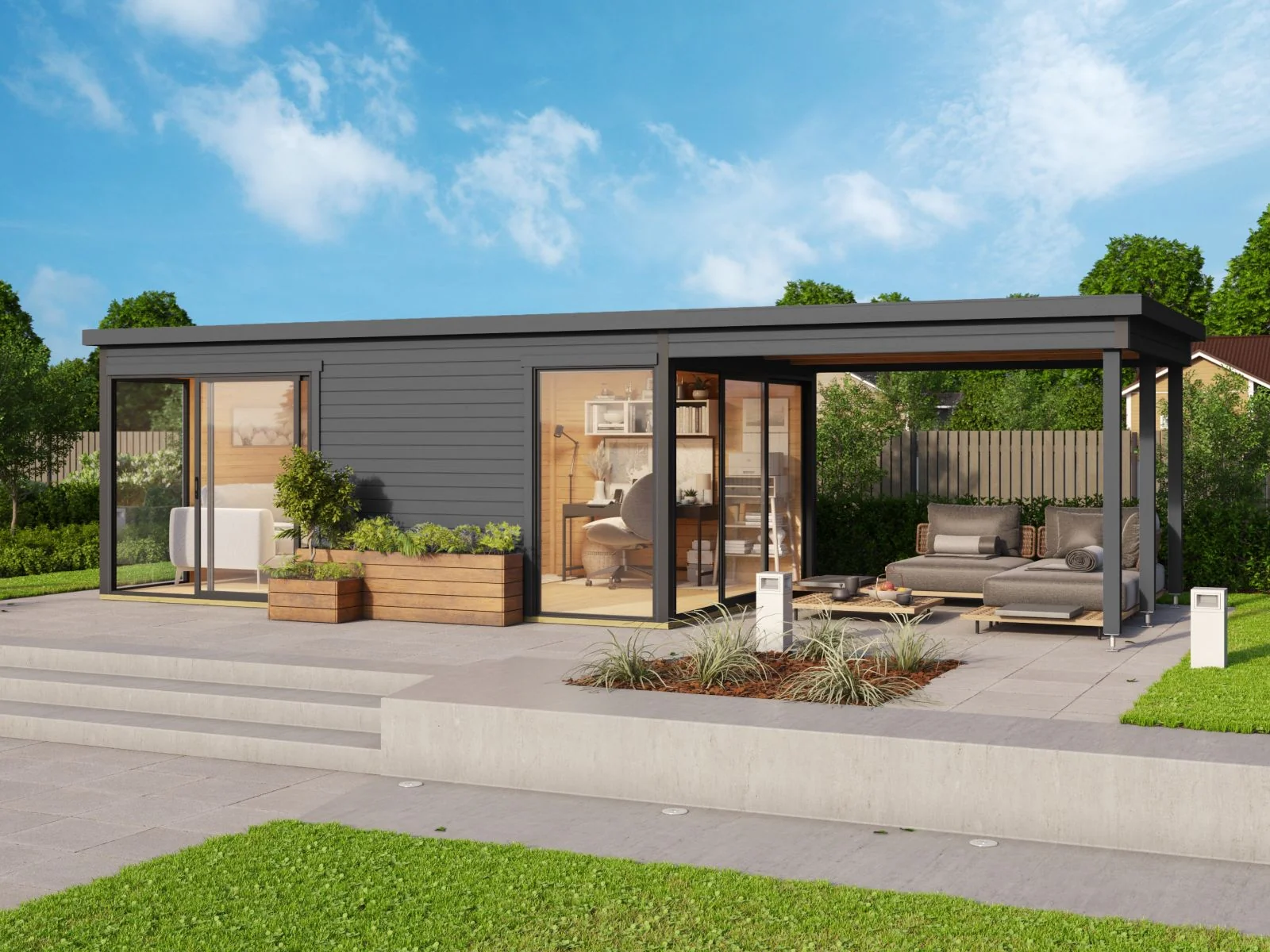 Lasita Dachverlängerung für Gartenhaus Demo 3 und 4, carbongrau - Image 4