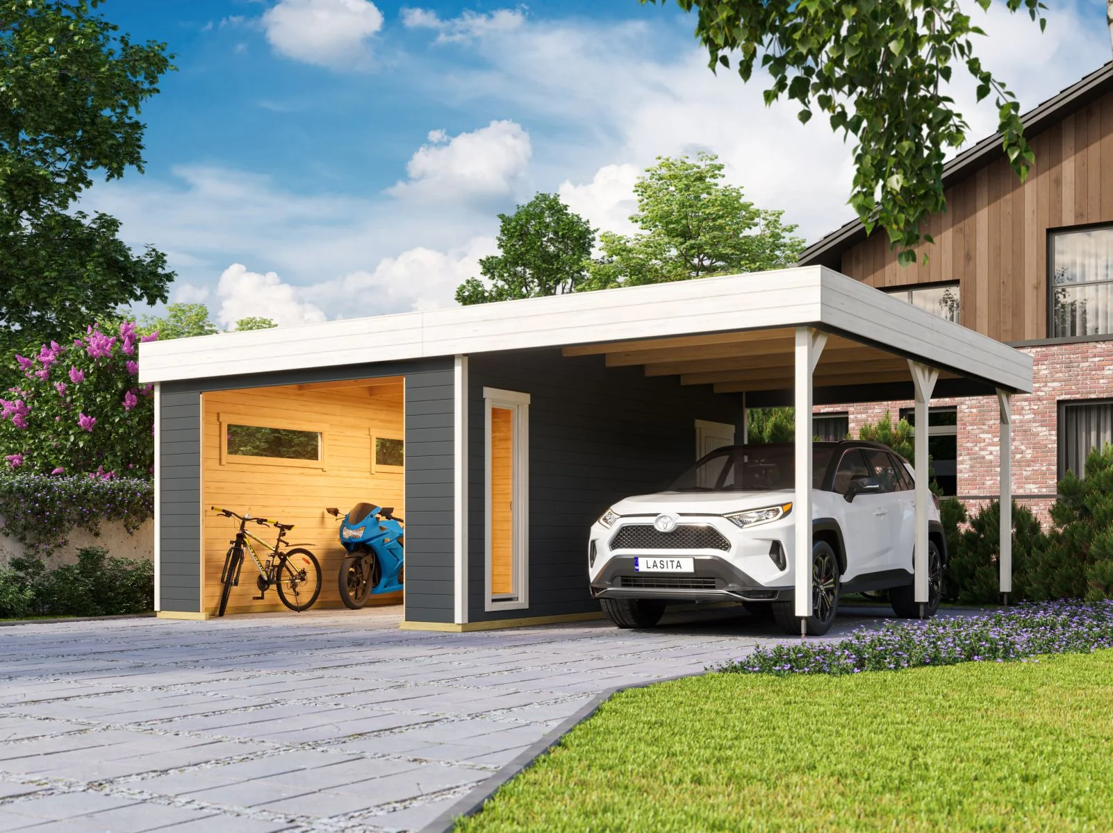 Lasita Garage Bahamas 1 inkl. Carport, carbongrau, 44 mm