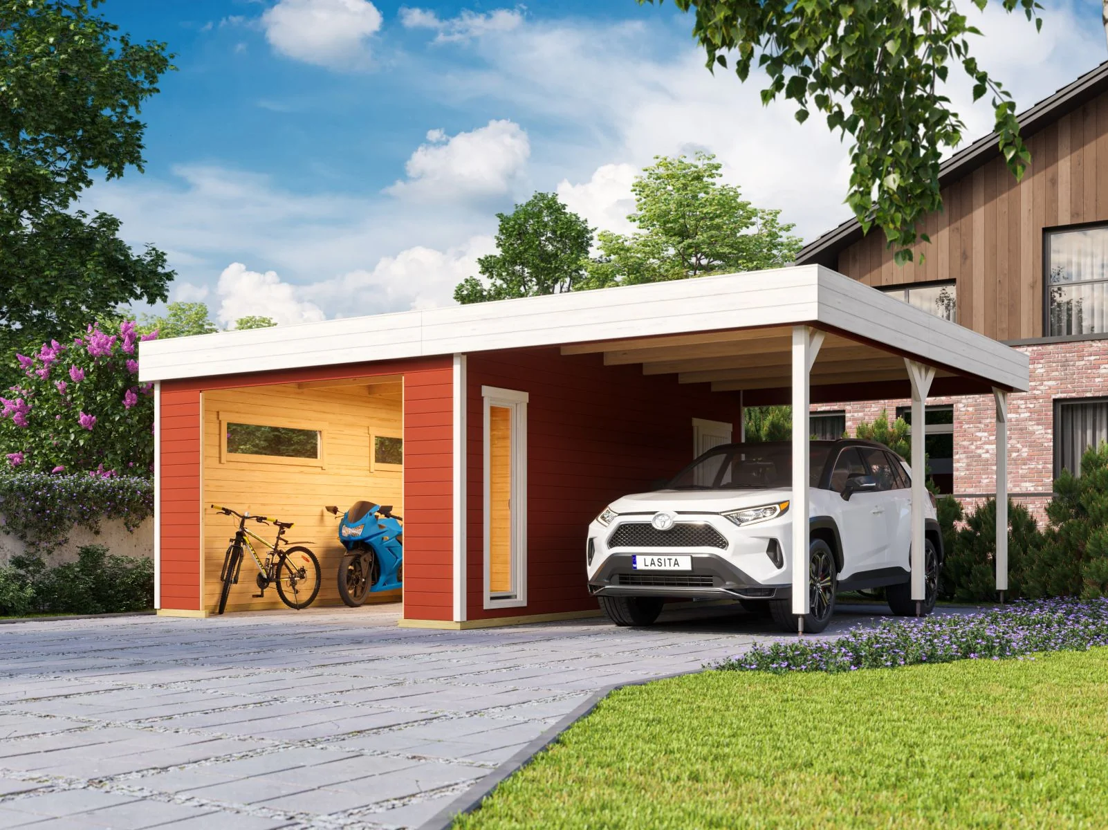 Lasita Garage Bahamas 1 inkl. Carport, schwedenrot, 44 mm