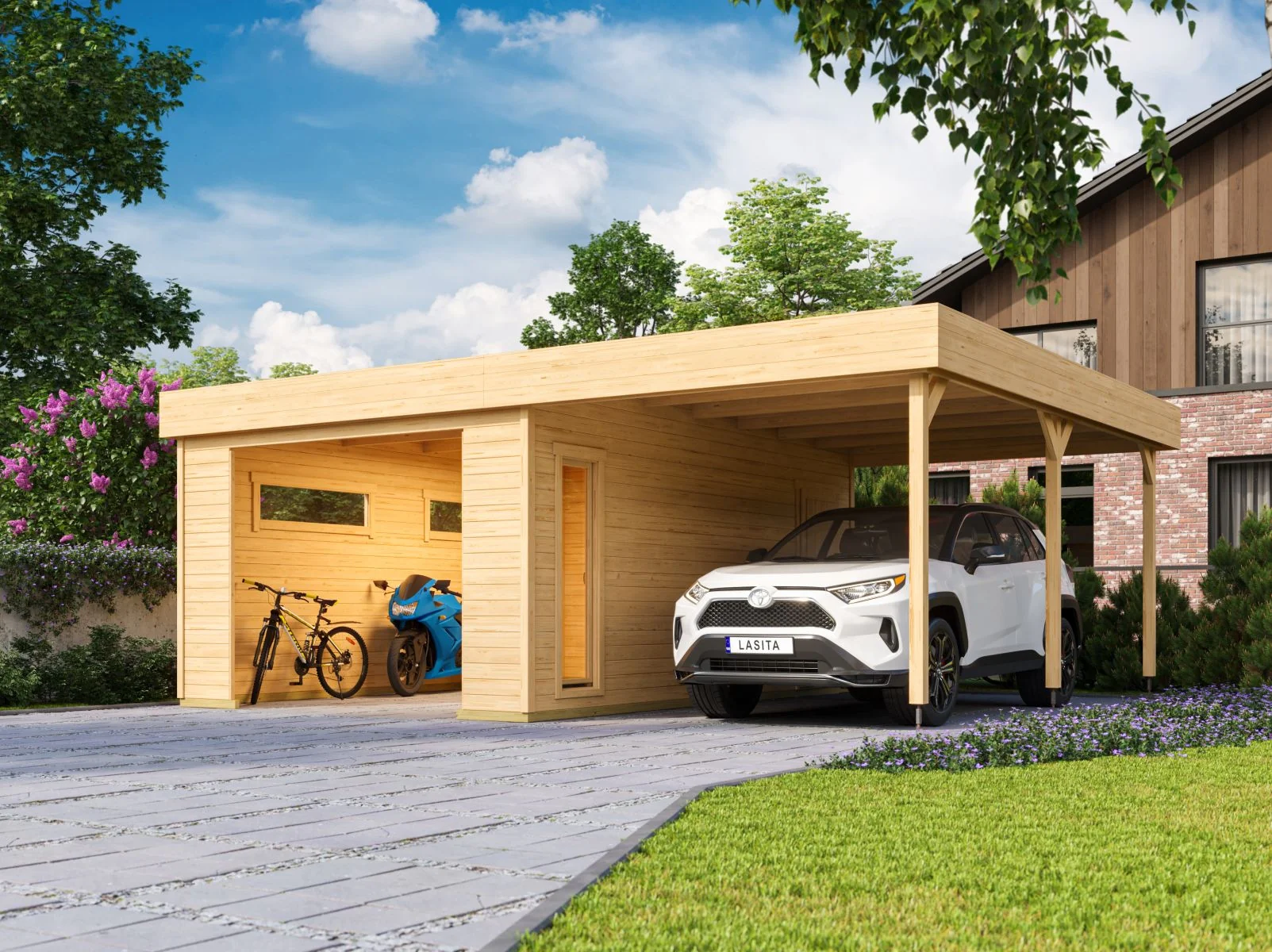 Lasita Garage Bahamas 1 inkl. Carport, schwedenrot, 44 mm - Image 3