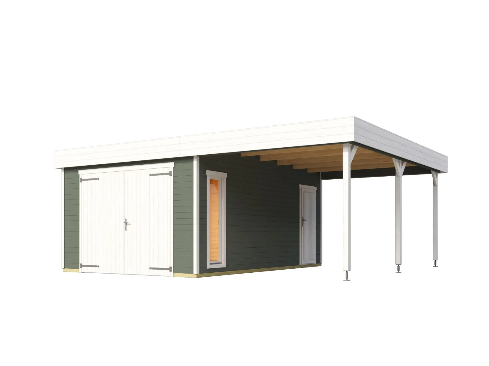 Lasita Garage Bahamas 1 inkl. Carport und Holztor, grüngrau, 44 mm - Image 2