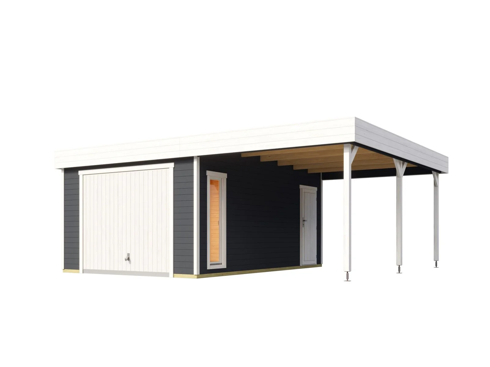 Lasita Garage Bahamas 1 inkl. Carport und Schwingtor, carbongrau, 44 mm - Image 2