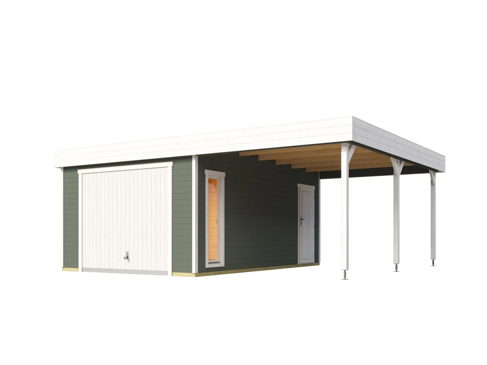 Lasita Garage Bahamas 1 inkl. Carport und Schwingtor, grüngrau, 44 mm - Image 2