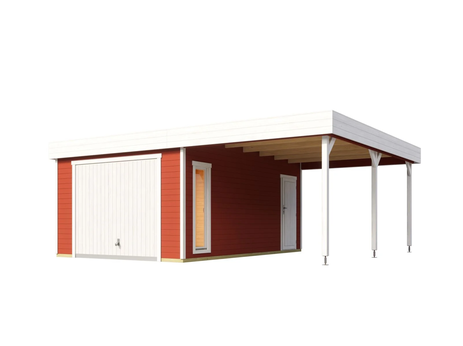 Lasita Garage Bahamas 1 inkl. Carport und Schwingtor, schwedenrot, 44 mm - Image 2