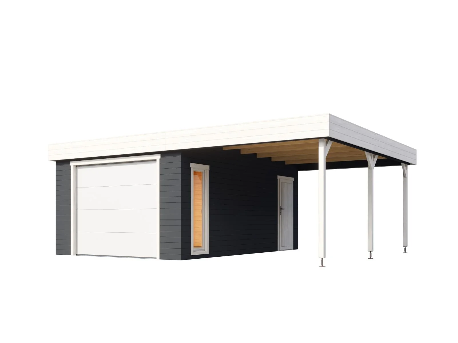 Lasita Garage Bahamas 1 inkl. Carport und Sektionaltor, carbongrau, 44 mm - Image 4