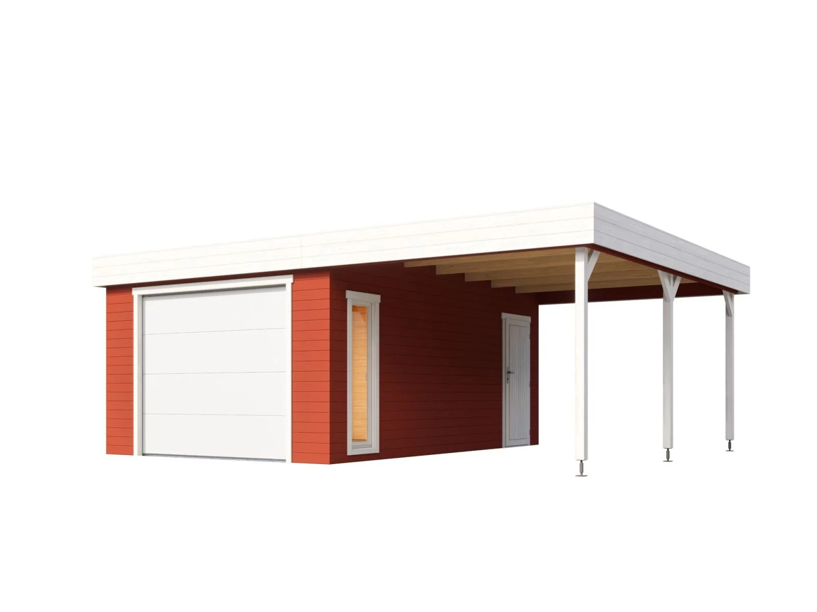 Lasita Garage Bahamas 1 inkl. Carport und Sektionaltor, schwedenrot, 44 mm - Image 4