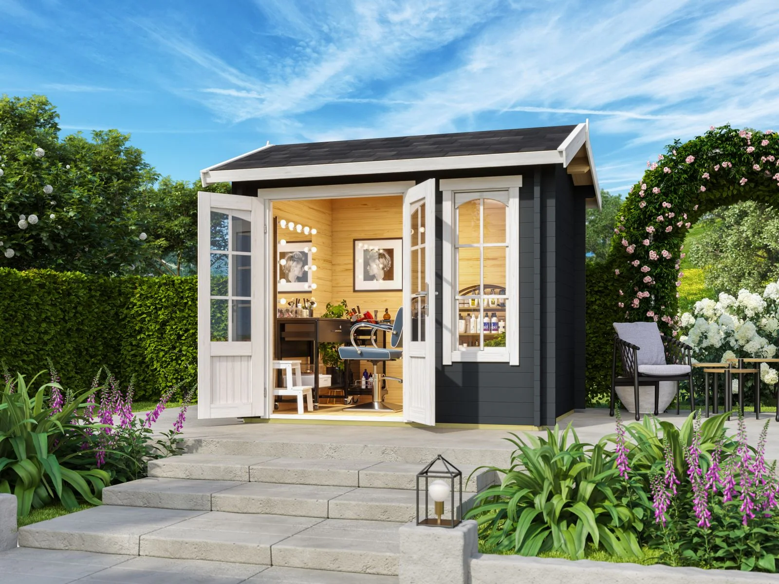 Lasita Gartenhaus Alex Mini 44 mm Wandstärke, carbongrau
