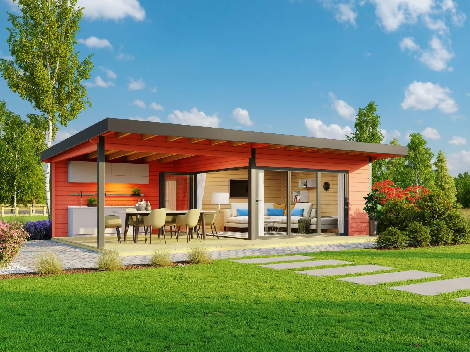 Lasita Gartenhaus Domeo 10, 70 mm Wandstärke, schwedenrot