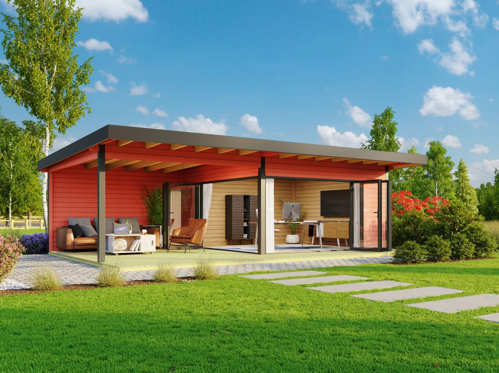 Lasita Gartenhaus Domeo 10, 70 mm Wandstärke, schwedenrot - Image 5