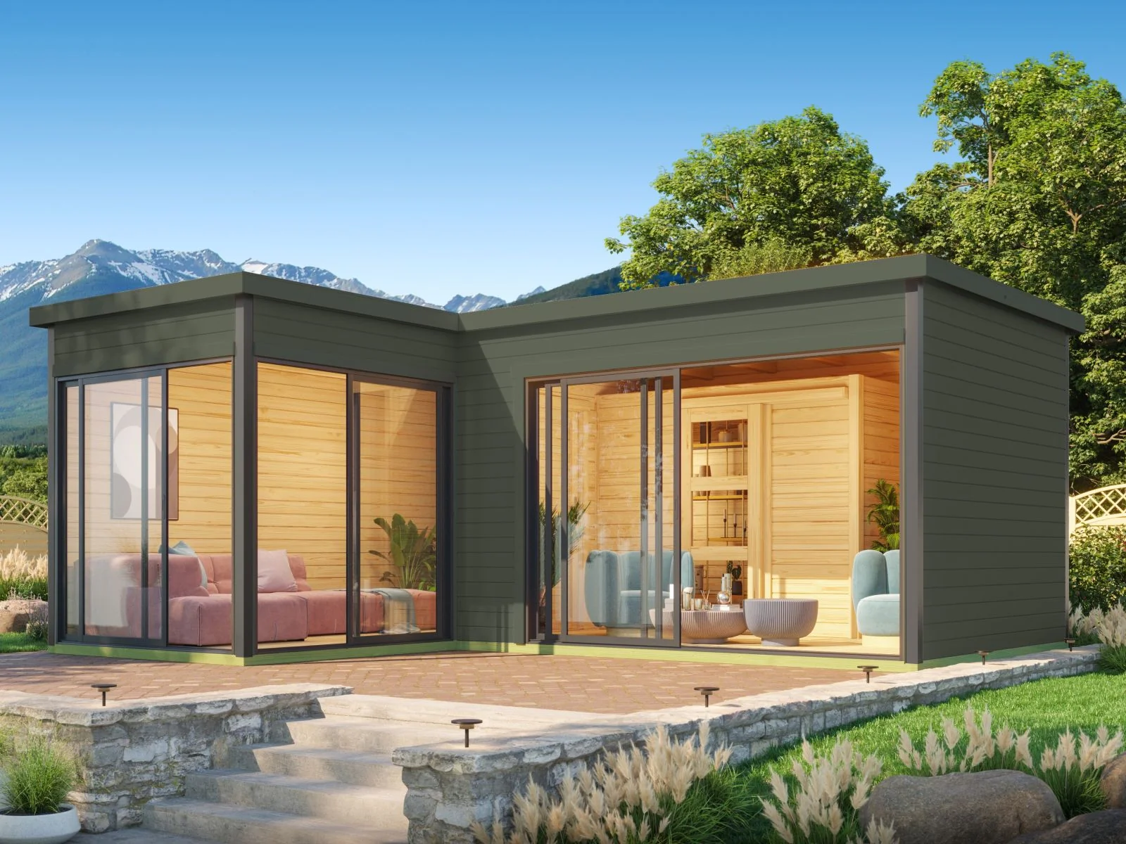 Lasita Gartenhaus Domeo 11, 44 mm Wandstärke, grüngrau