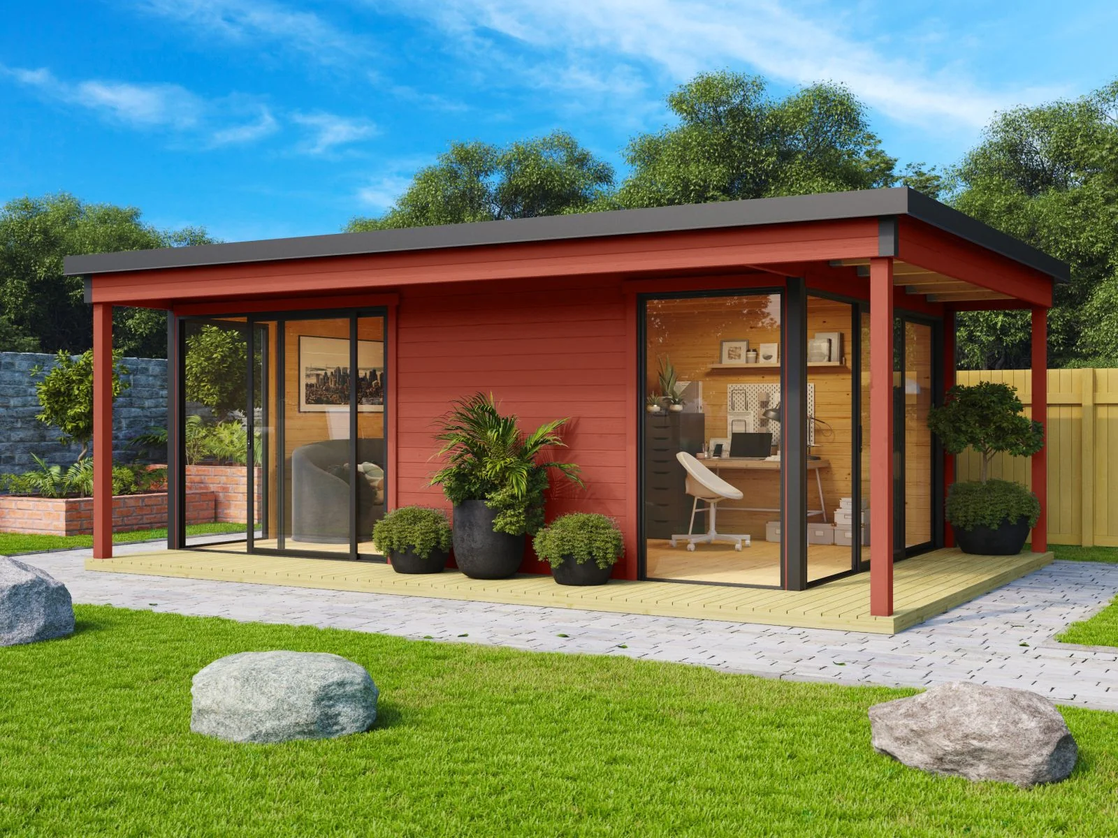 Lasita Gartenhaus Domeo 3 Loggia, schwedenrot