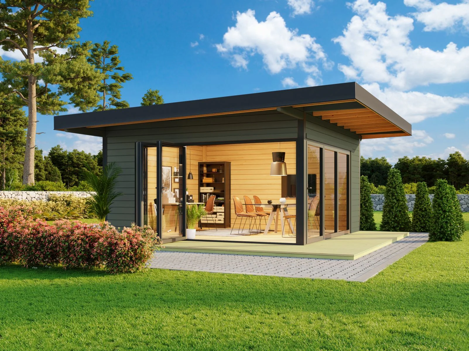 Lasita Gartenhaus Domeo 9, 70 mm Wandstärke, grüngrau