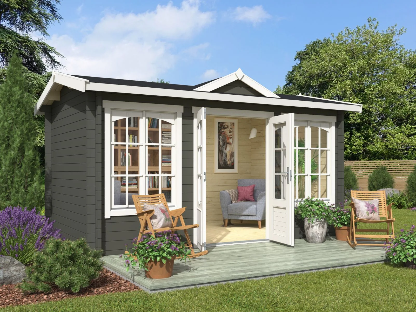 Lasita Gartenhaus Kensington, grüngrau, 44 mm