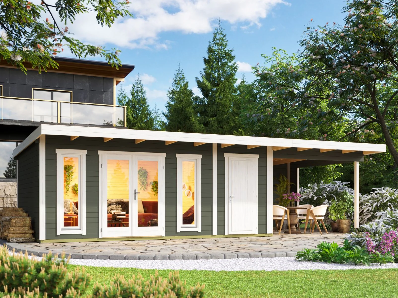 Lasita Gartenhaus Sizilien Dachverlängerung , grüngrau - Image 3