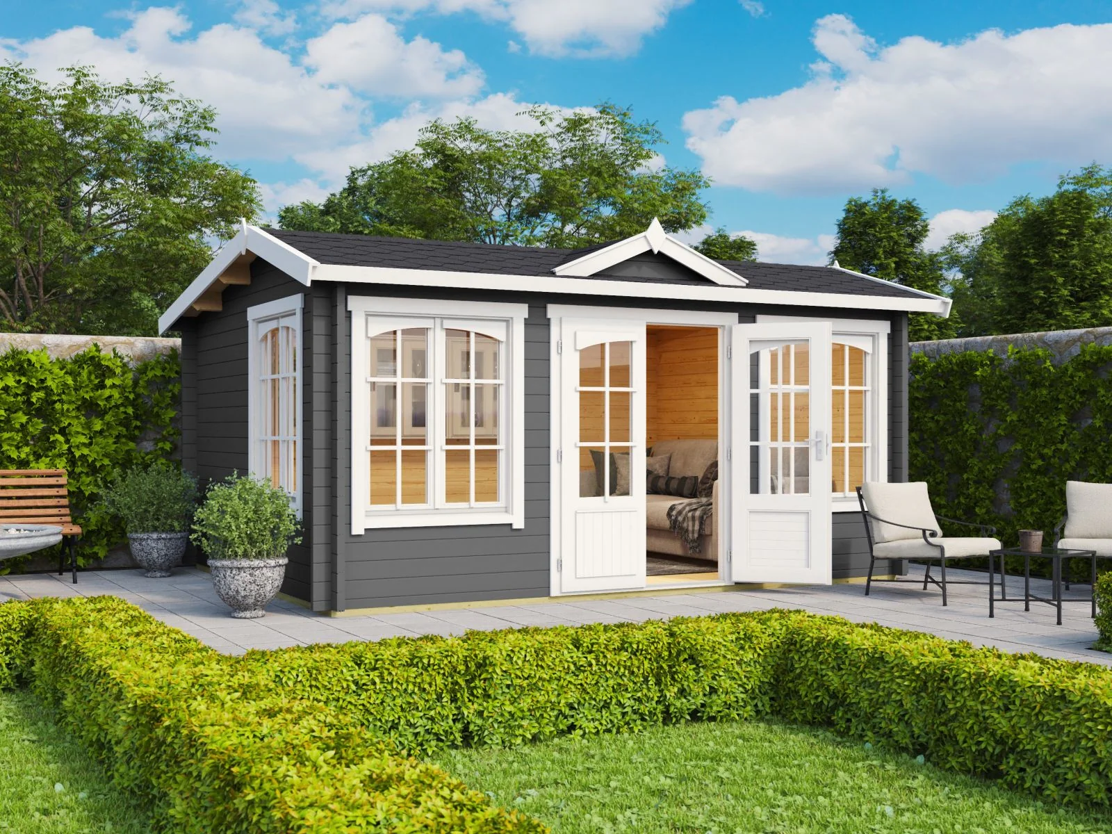 Lasita Gartenhaus Windsor 44 carbongrau 44 mm