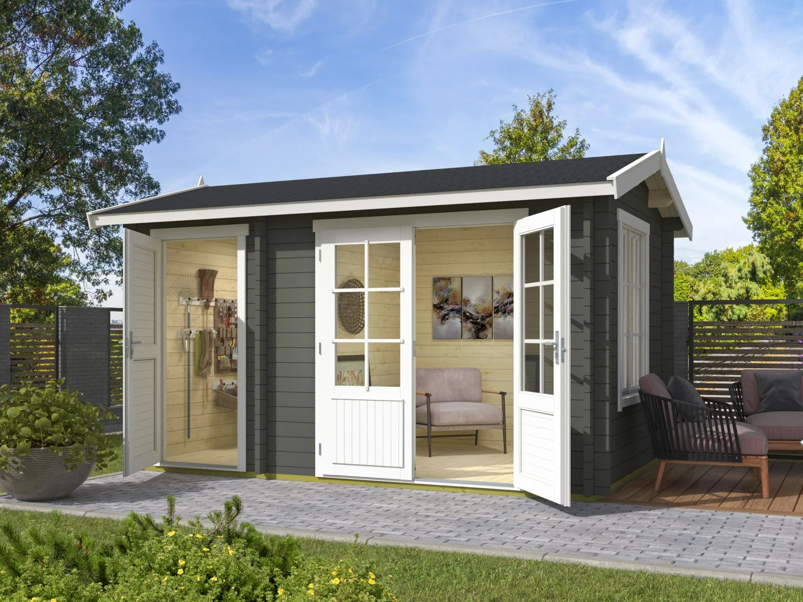Lasita Gartenhaus Wrexham 1 grüngrau 44 mm