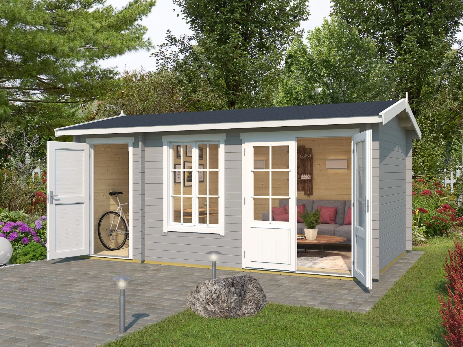 Lasita Gartenhaus Wrexham 2 lichtgrau 44 mm