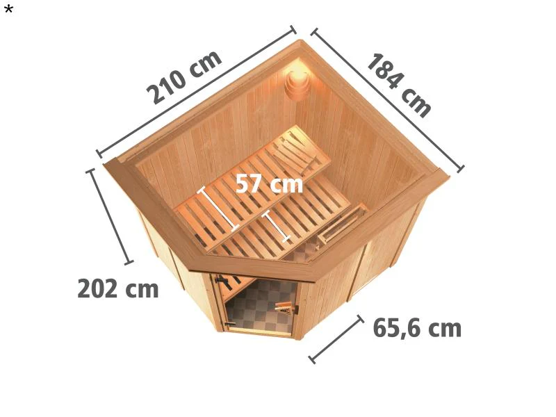 Lilja - Karibu Sauna Plug & Play 3,6 kW Ofen, ext. Steuerung - mit Dachkranz - Energiespartür - Image 3
