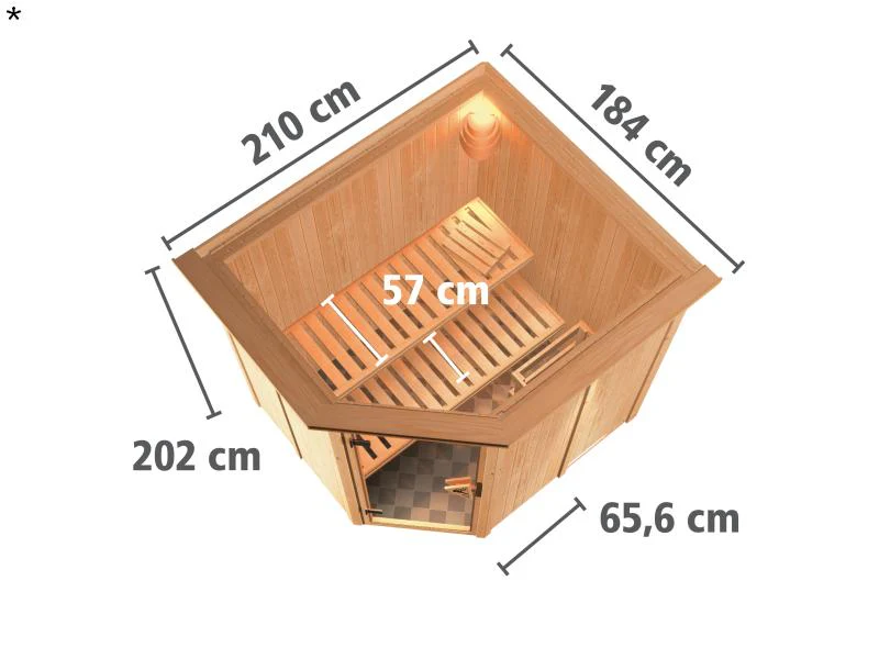Lilja - Karibu Sauna Plug & Play 3,6 kW Ofen, int. Steuerung - mit Dachkranz - Klarglas Ganzglastür - Image 3