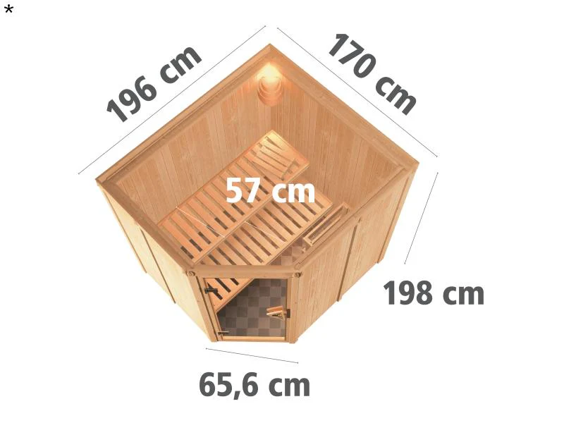 Lilja - Karibu Sauna Plug & Play 3,6 kW Ofen, int. Steuerung - ohne Dachkranz - Moderne Saunatür - Image 3