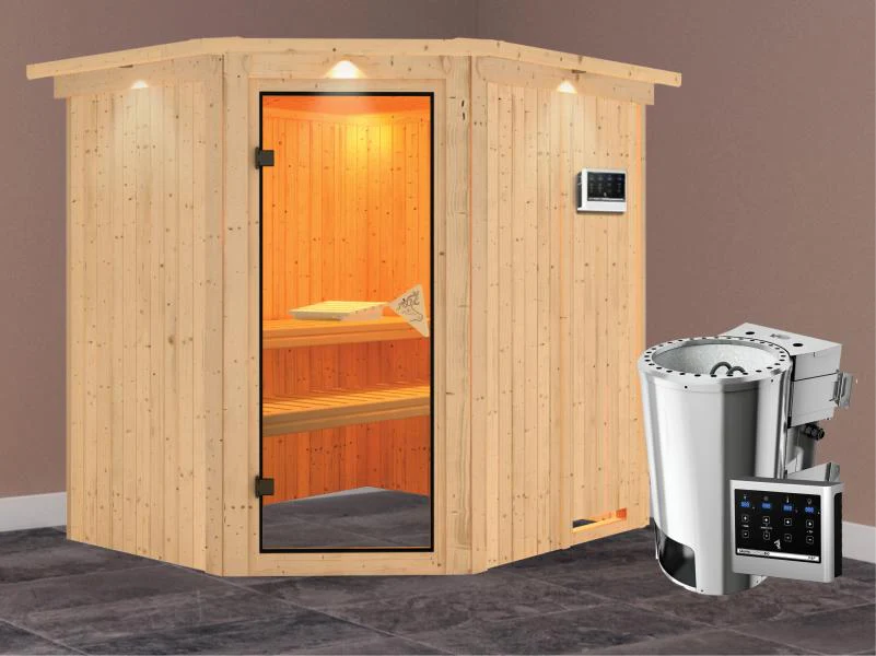 Lilja - Karibu Sauna Plug & Play inkl. 3,6 kW-Bioofen - mit Dachkranz - - Image 2