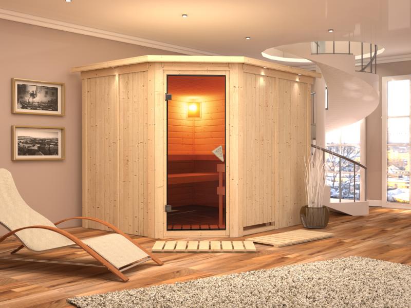 Malin - Karibu Sauna inkl. 9-kW-Ofen - mit Dachkranz - - Image 4