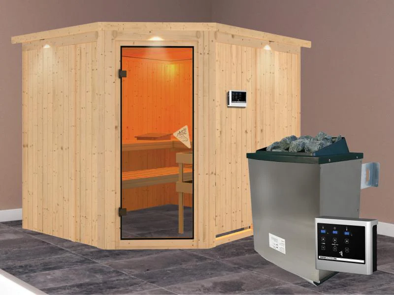 Malin - Karibu Sauna inkl. 9-kW-Ofen - mit Dachkranz - - Image 2